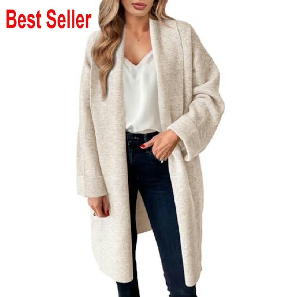 Oversized Chunky Knit Long Cardigan Slouchy Open Front Coatigan Jacket - Picture 2 of 8